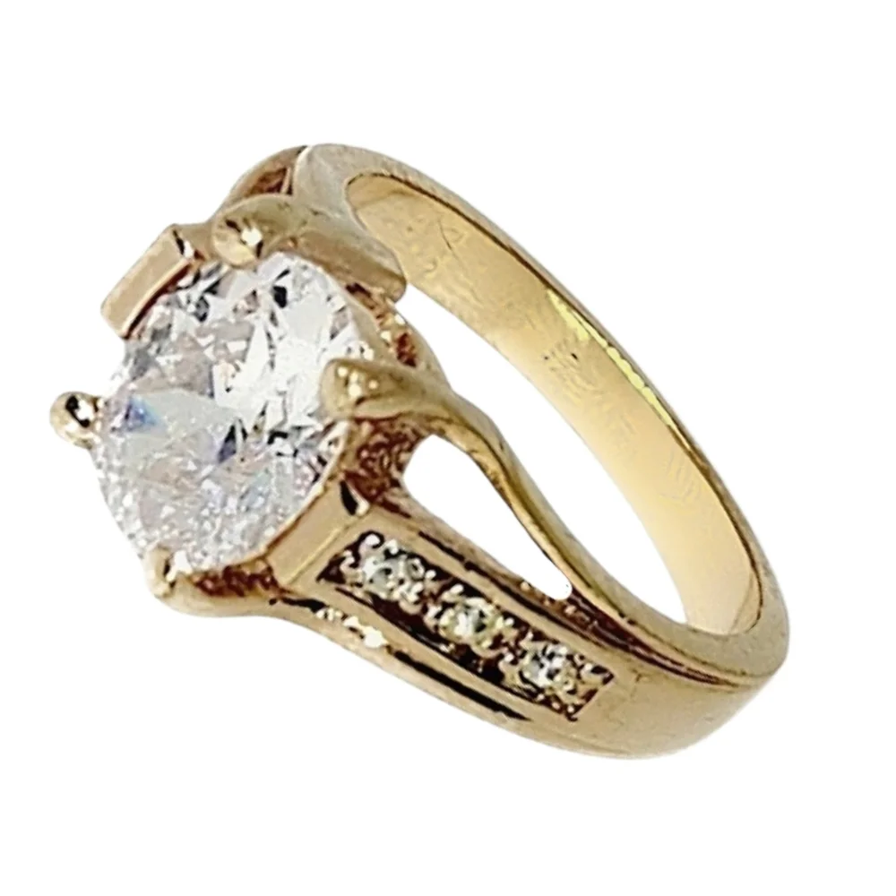 Gold Plated CZ Solitaire Ring with Accented Band | Size 8 | NWOT - Picture 2 of 5